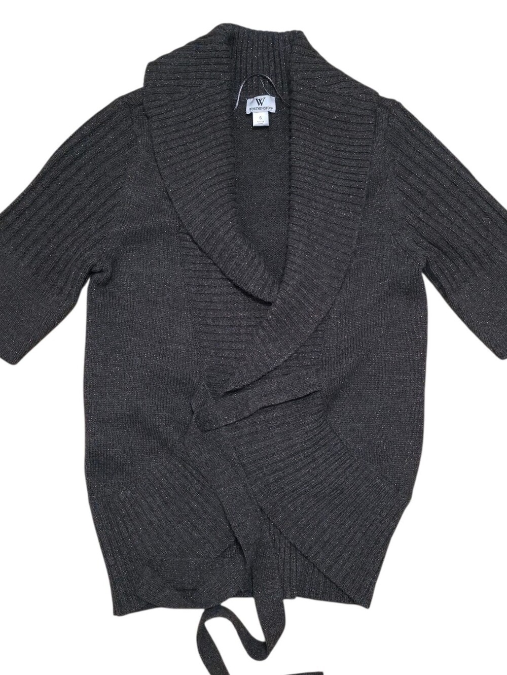 Worthington dark brown knit cardigan top with tie closure and gold sparkly detai - Picture 4 of 6